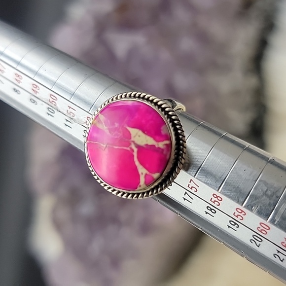 Vivid Pink Sea Sediment Jasper Matrix 925 Sterling Silver Adustable 6 7 8 9 10 - Picture 5 of 9